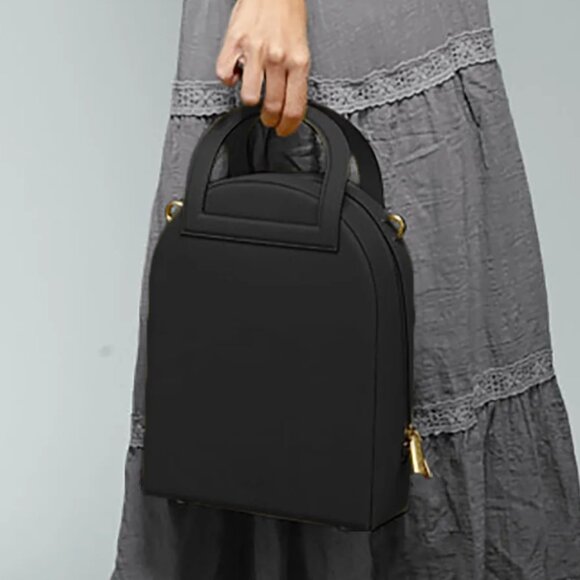 Unique Arch Satchel Crossbody, Black, Vegan Leather, Alkeme Atelier, "Earth" NWT - Picture 2 of 14